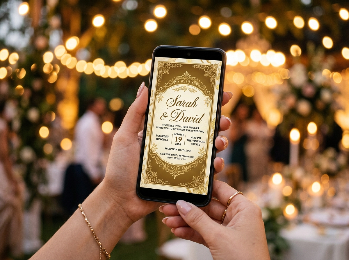Digital wedding invitation on phone